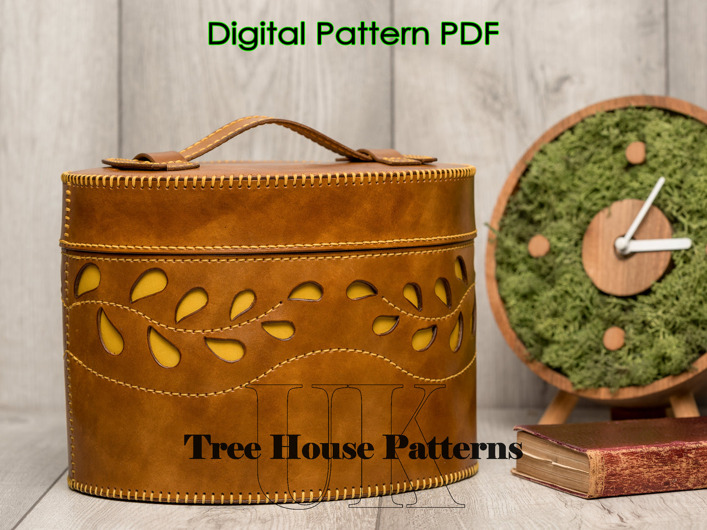 Round trunk leather pattern PDF - storage bucket digital template