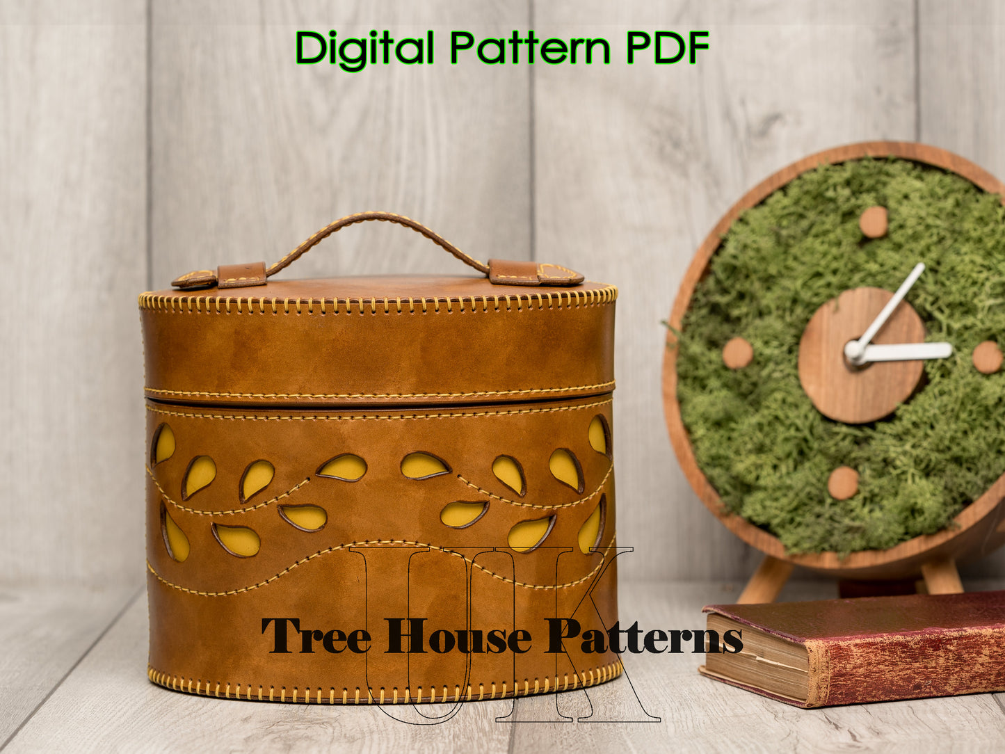 Round trunk leather pattern PDF - storage bucket digital template