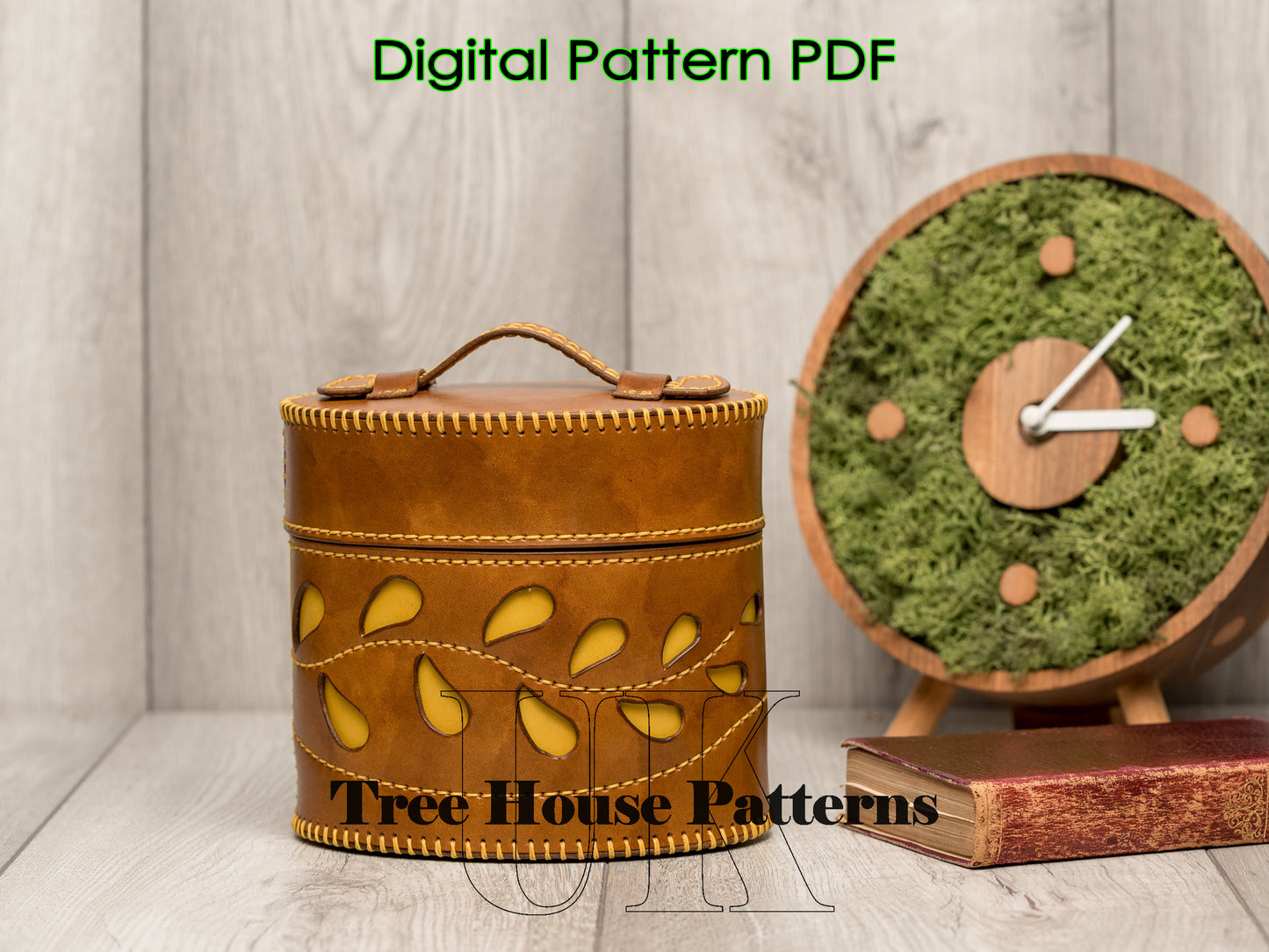 Round trunk leather pattern PDF - storage bucket digital template