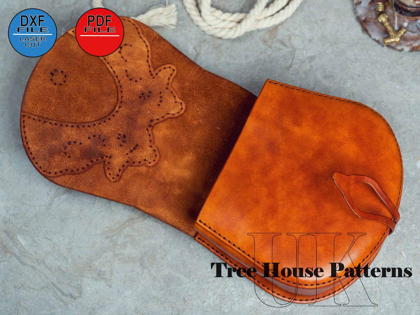 Medieval Bjorn belt bag leather pattern DXF and PDF  - Viking hip bag leather laser pattern