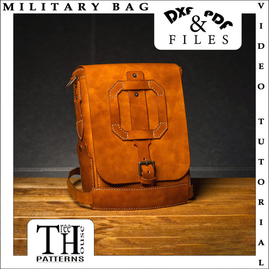 Military style men's shoulder bag leather pattern DXF and PDF - military crossbody bag digital template - laser pattern for men's bag