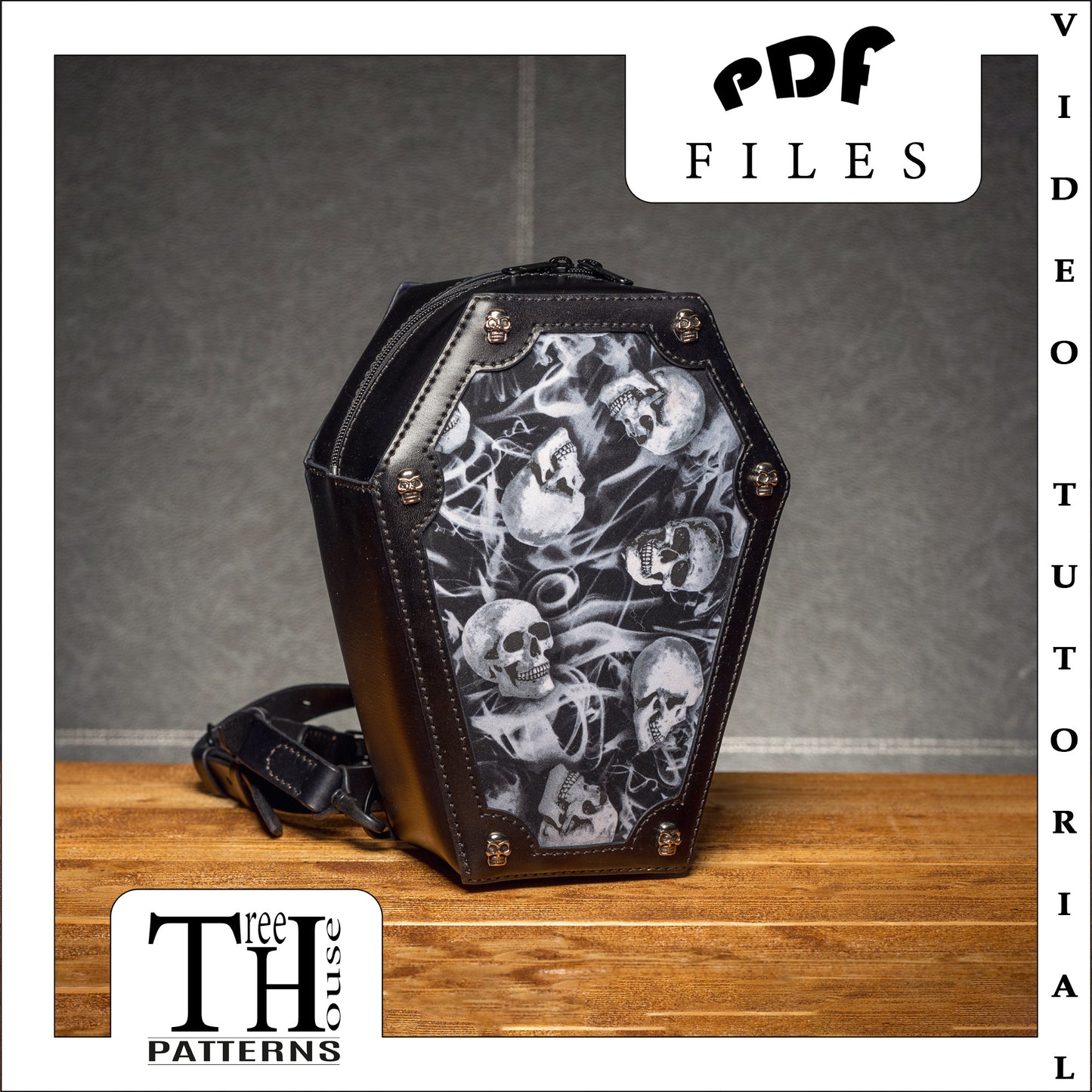 Coffin backpack leather pattern PDF -  gothic backpack digital template