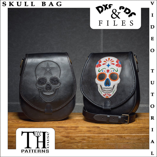 Skull bag leather pattern PDF and DXF, Halloween bag pattern