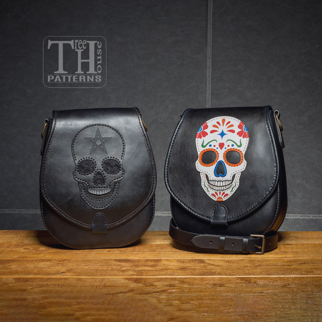 Skull bag leather pattern PDF and DXF, Halloween bag pattern