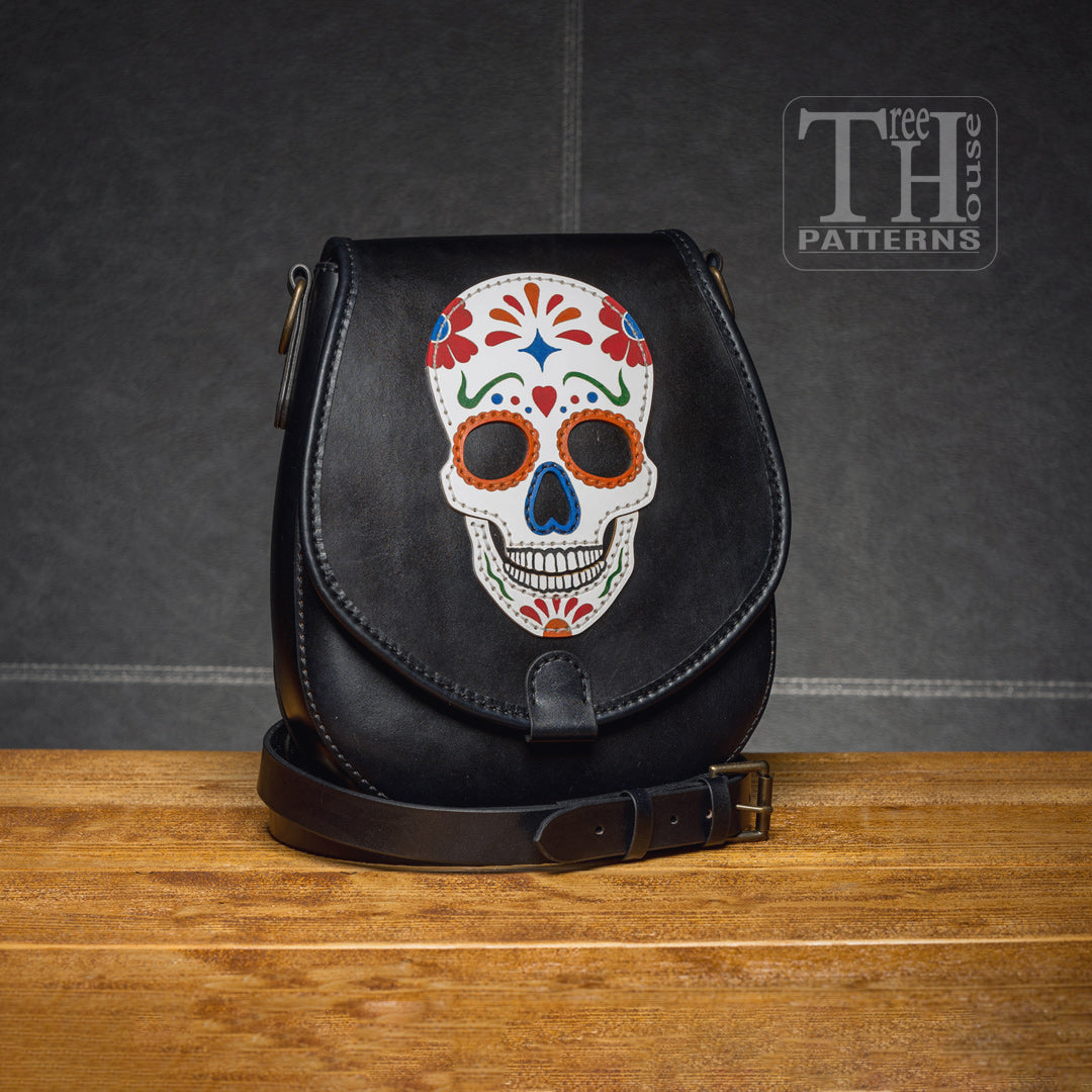 Skull bag leather pattern PDF and DXF, Halloween bag pattern