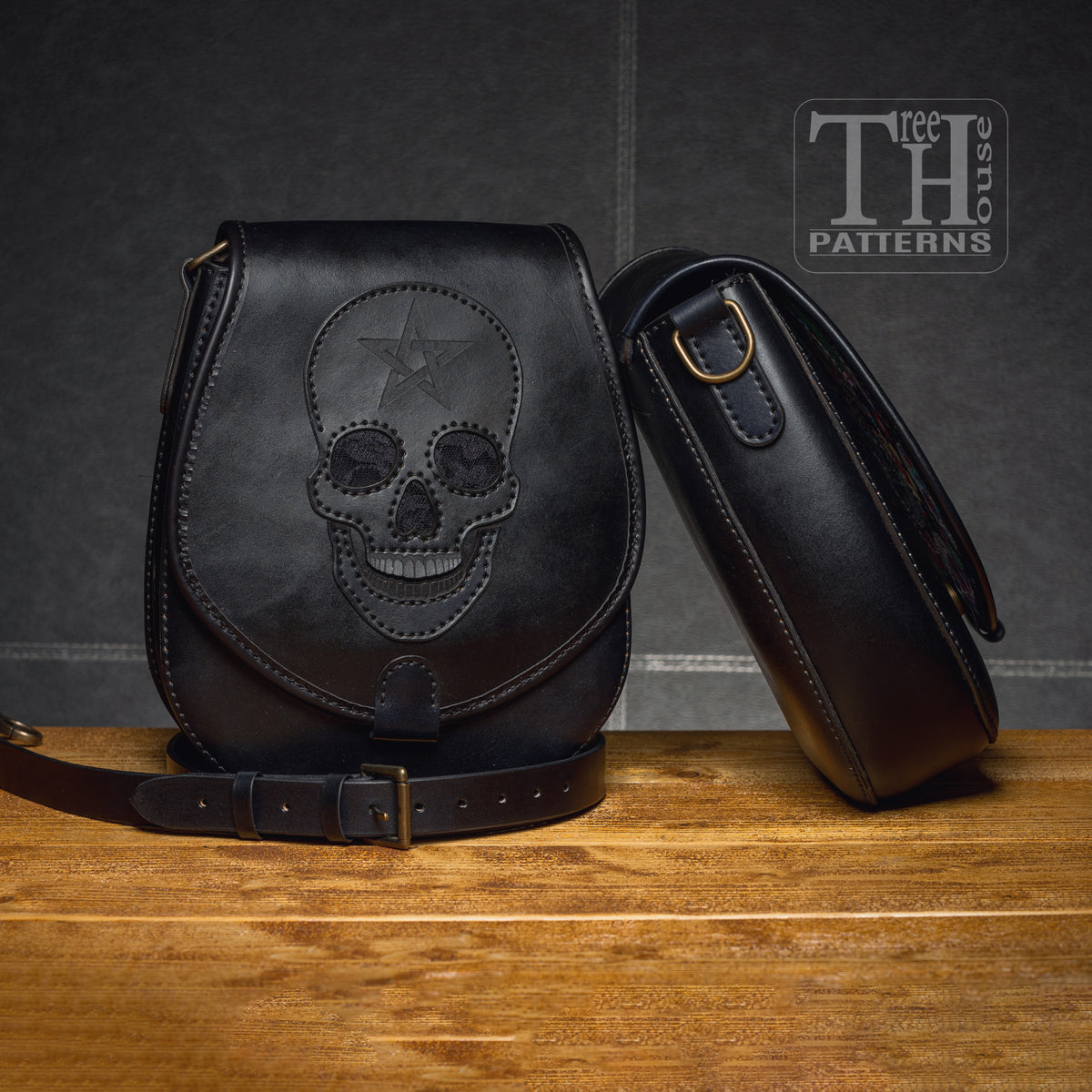 Leather Skull Crossbody Bag Pattern – PDF & DXF Gothic Template SVG