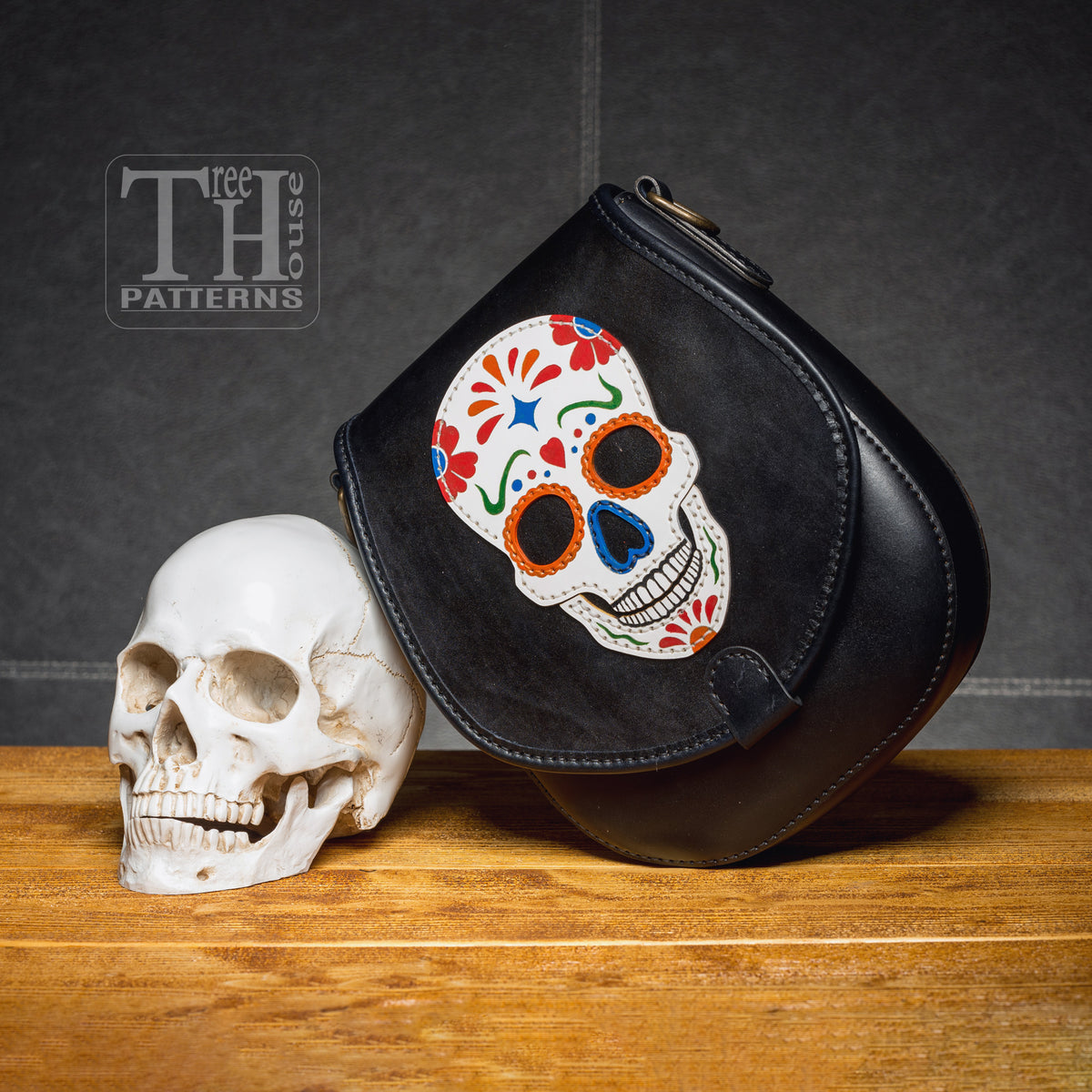 Leather Skull Crossbody Bag Pattern – PDF & DXF Gothic Template SVG
