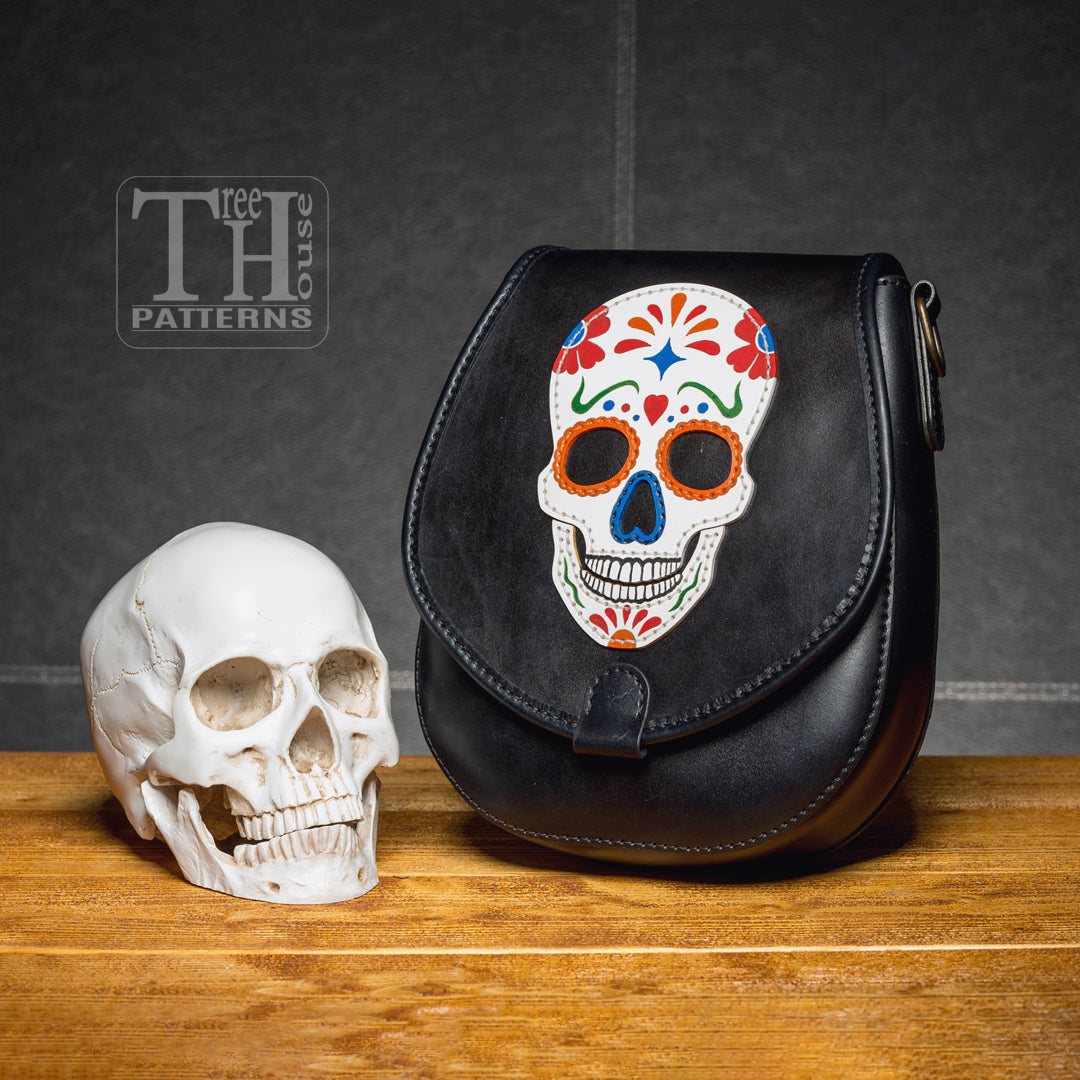 Skull bag leather pattern PDF and DXF, Halloween bag pattern