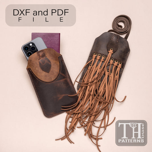 Phone neck bag leather pattern PDF and DXF, passport holder leather pattern