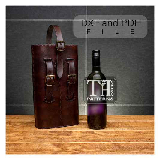 Twin wine bottle holder leather pattern DXF and PDF, double wine bag, carrier leather template