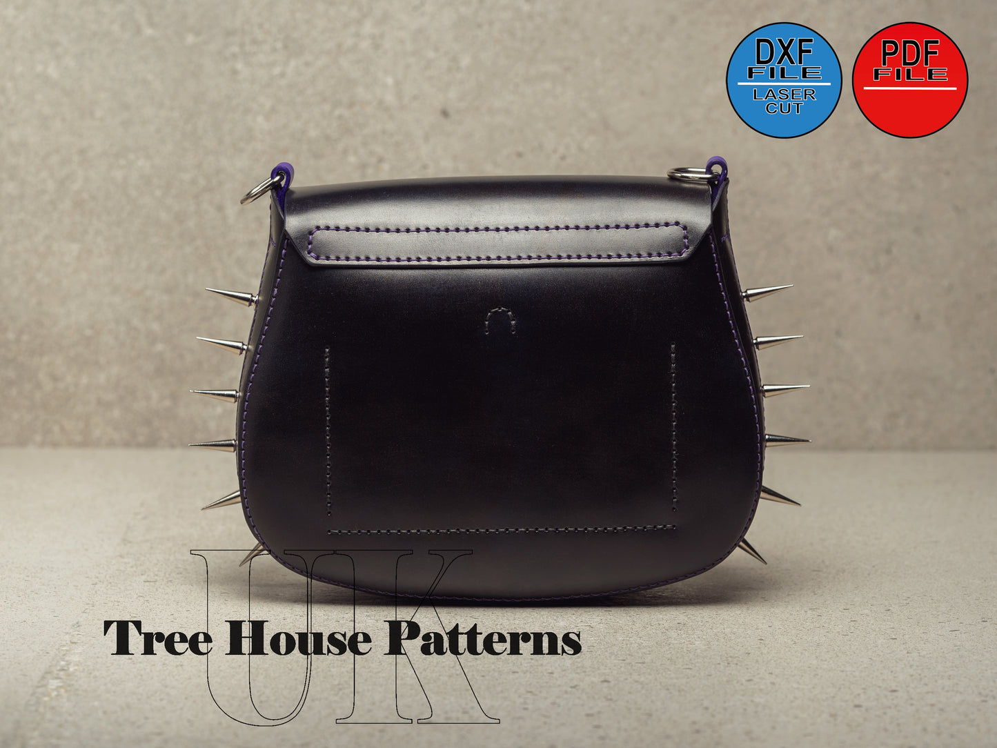 Goth style shoulder bag DXF and PDF leather pattern - goth purse digital template - alternative style bag laser pattern