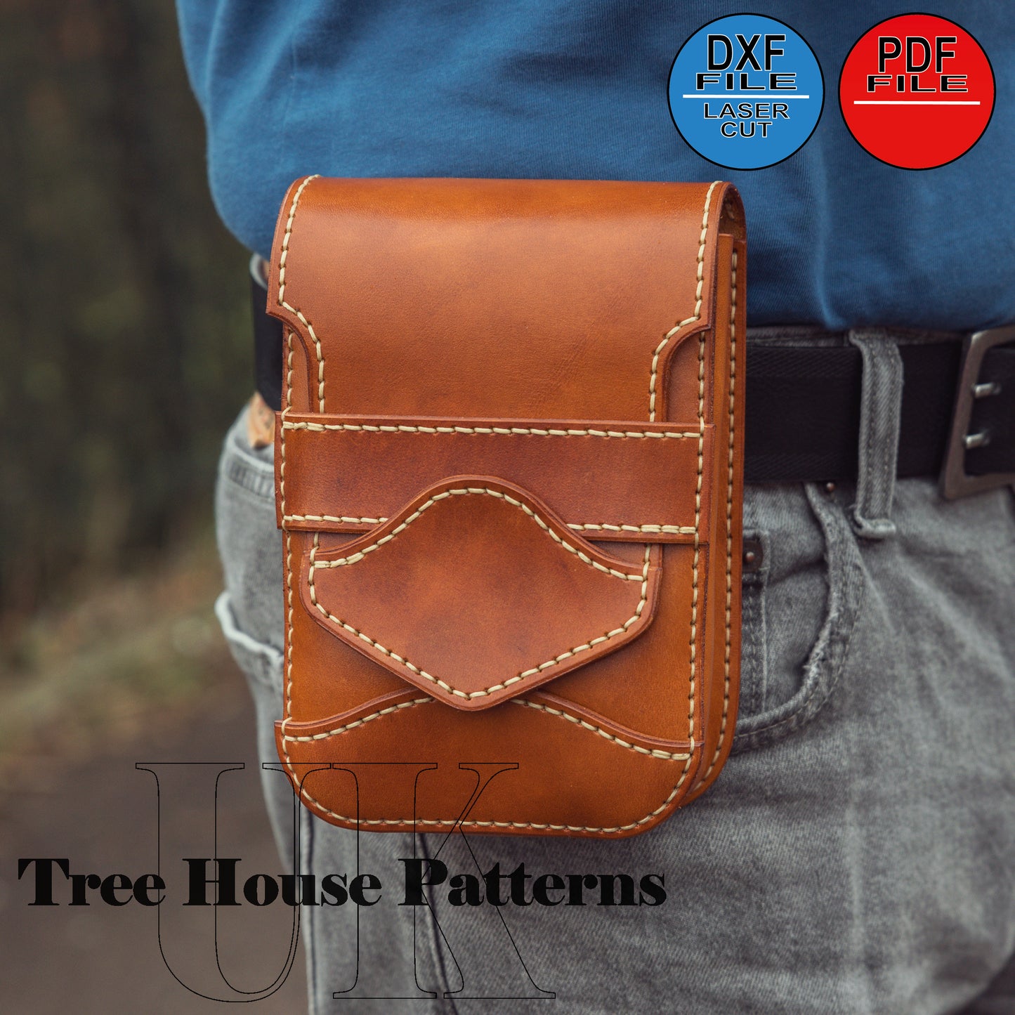 Leather pattern PDF, DXF for men's belt bag, waist bag pattern