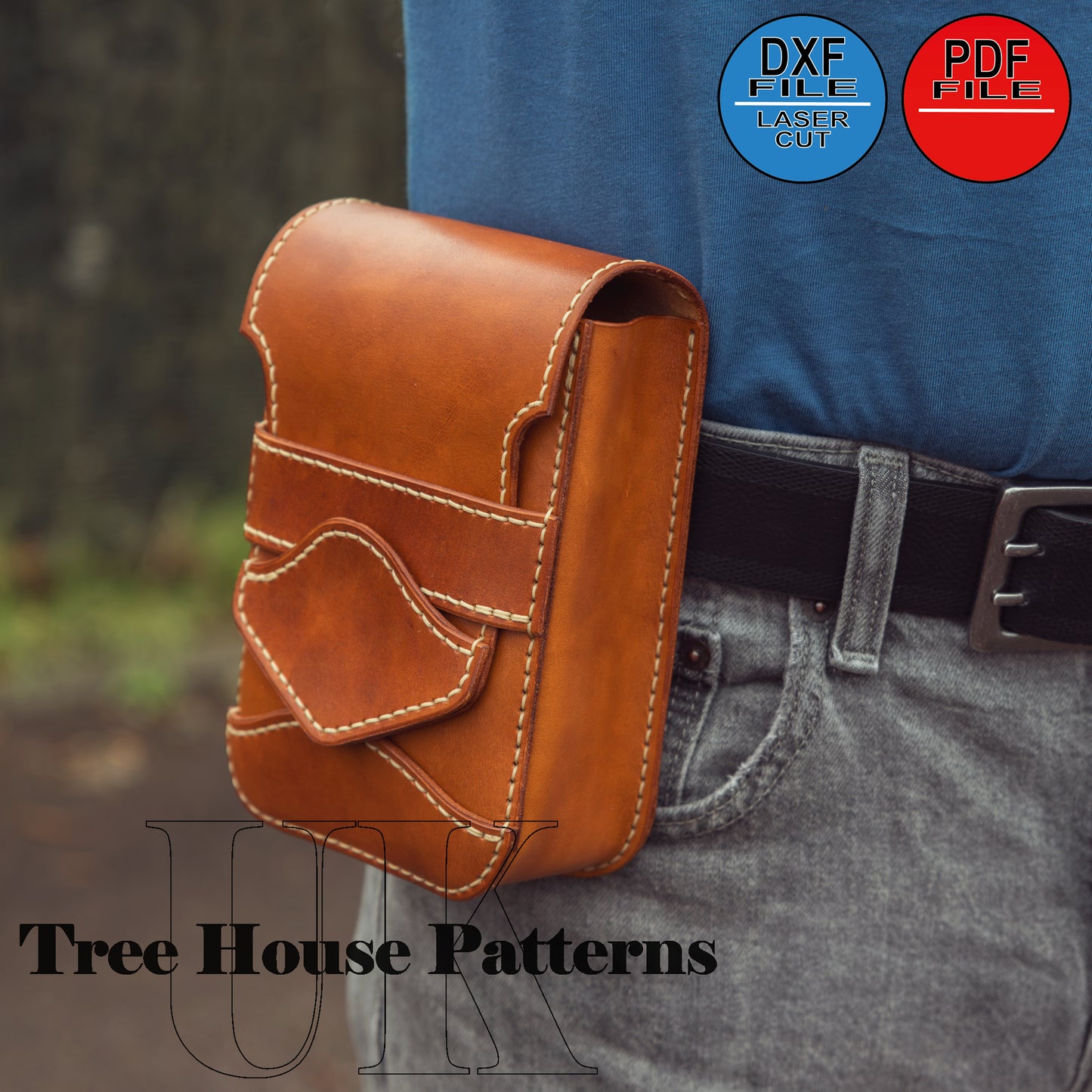 Leather pattern PDF, DXF for men's belt bag, waist bag pattern