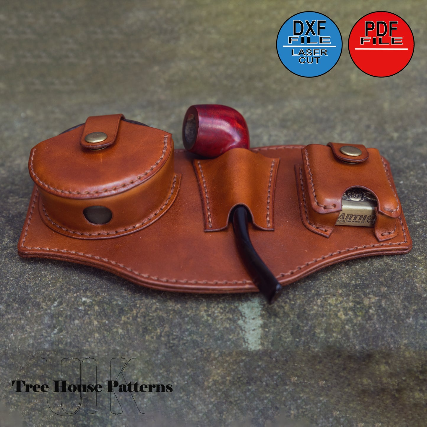 Pipe belt organizer leather pattern DXF and PDF, belt attached pipe holder laser and PDF pattern