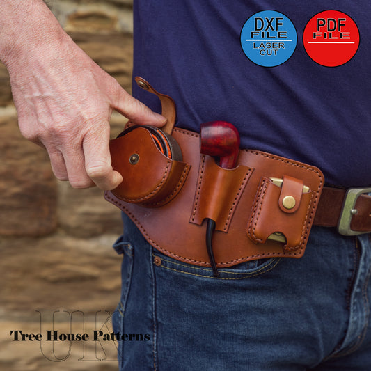 Pipe belt organizer leather pattern DXF and PDF, belt attached pipe holder laser and PDF pattern