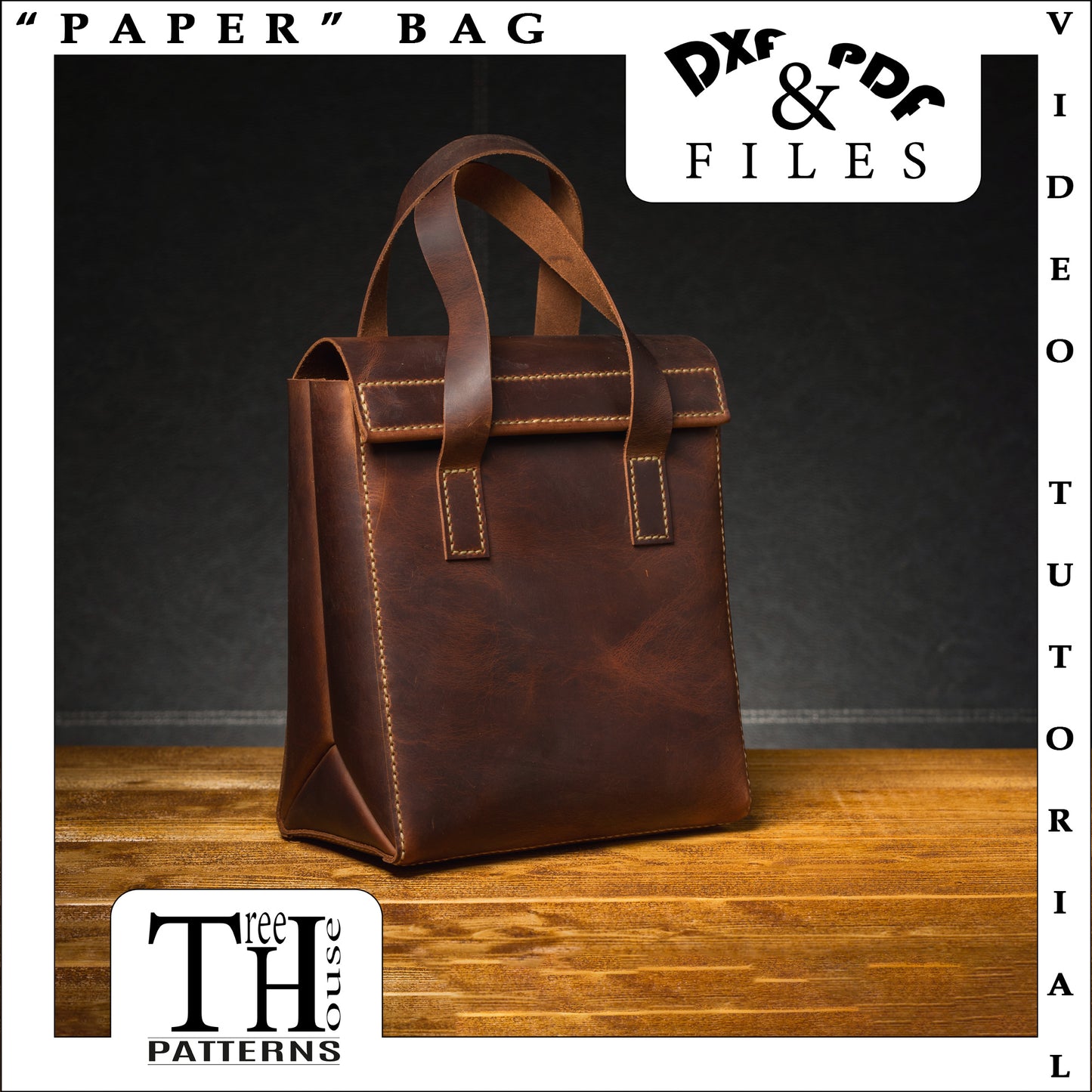 Leather "Paper Bag" pattern DXF and PDF, leather pattern for handbag, laser pattern for women's bag