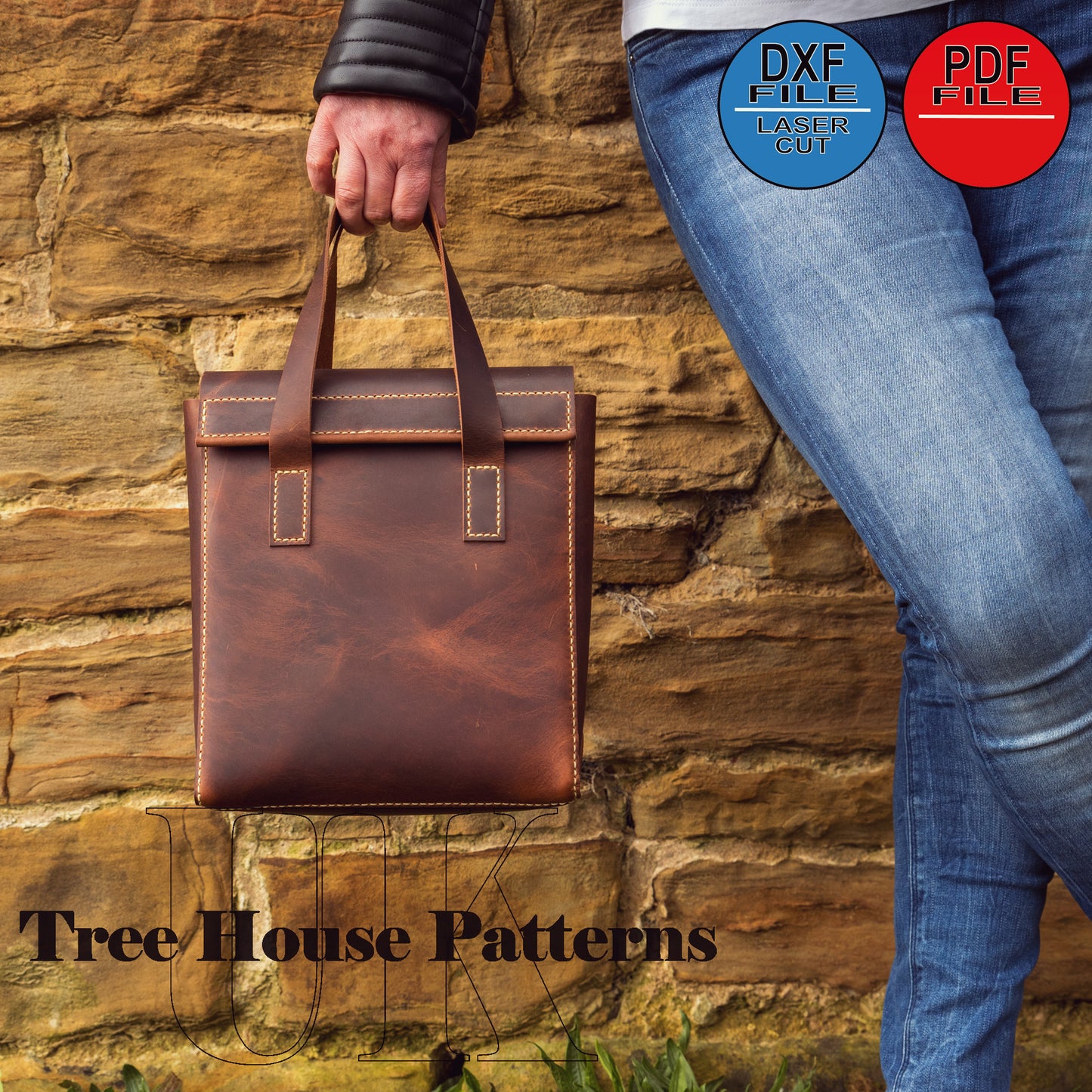 Leather "Paper Bag" pattern DXF and PDF, leather pattern for handbag, laser pattern for women's bag