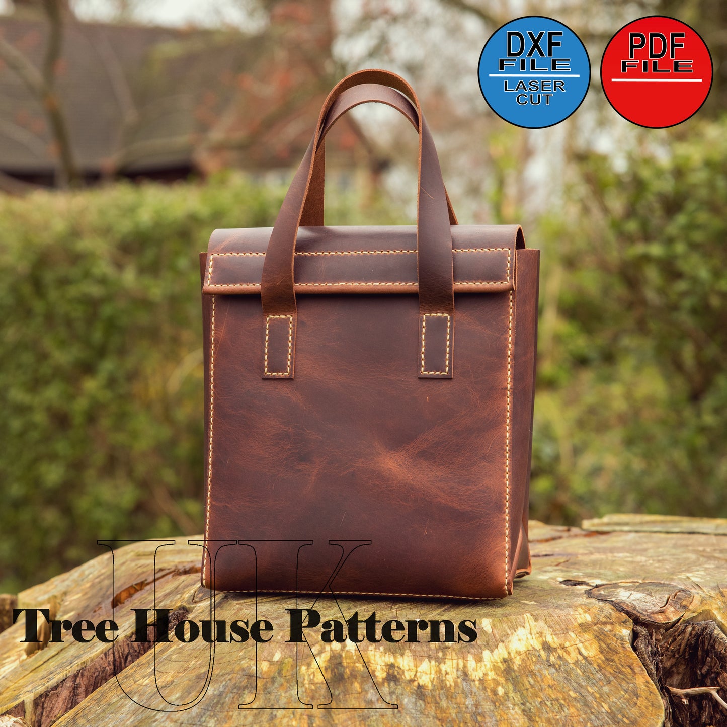 Leather "Paper Bag" pattern DXF and PDF, leather pattern for handbag, laser pattern for women's bag