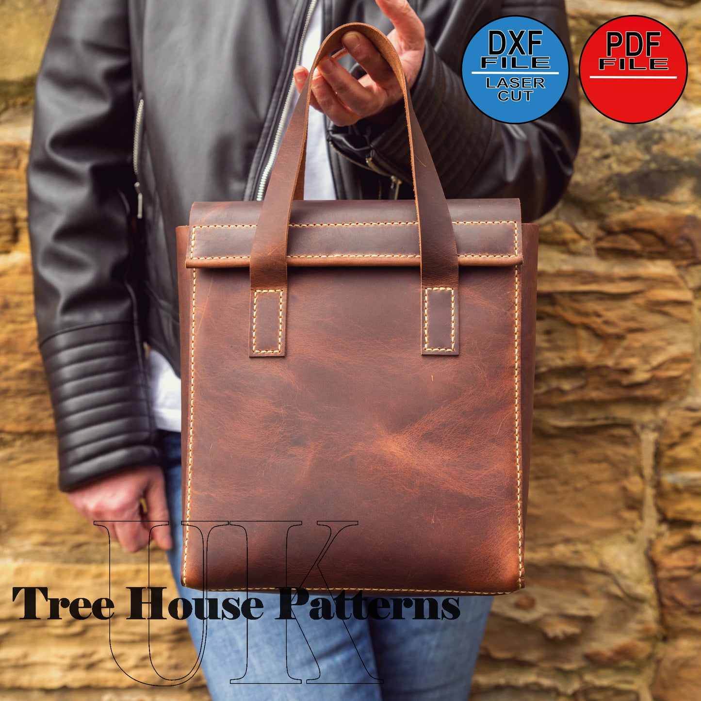 Leather "Paper Bag" pattern DXF and PDF, leather pattern for handbag, laser pattern for women's bag