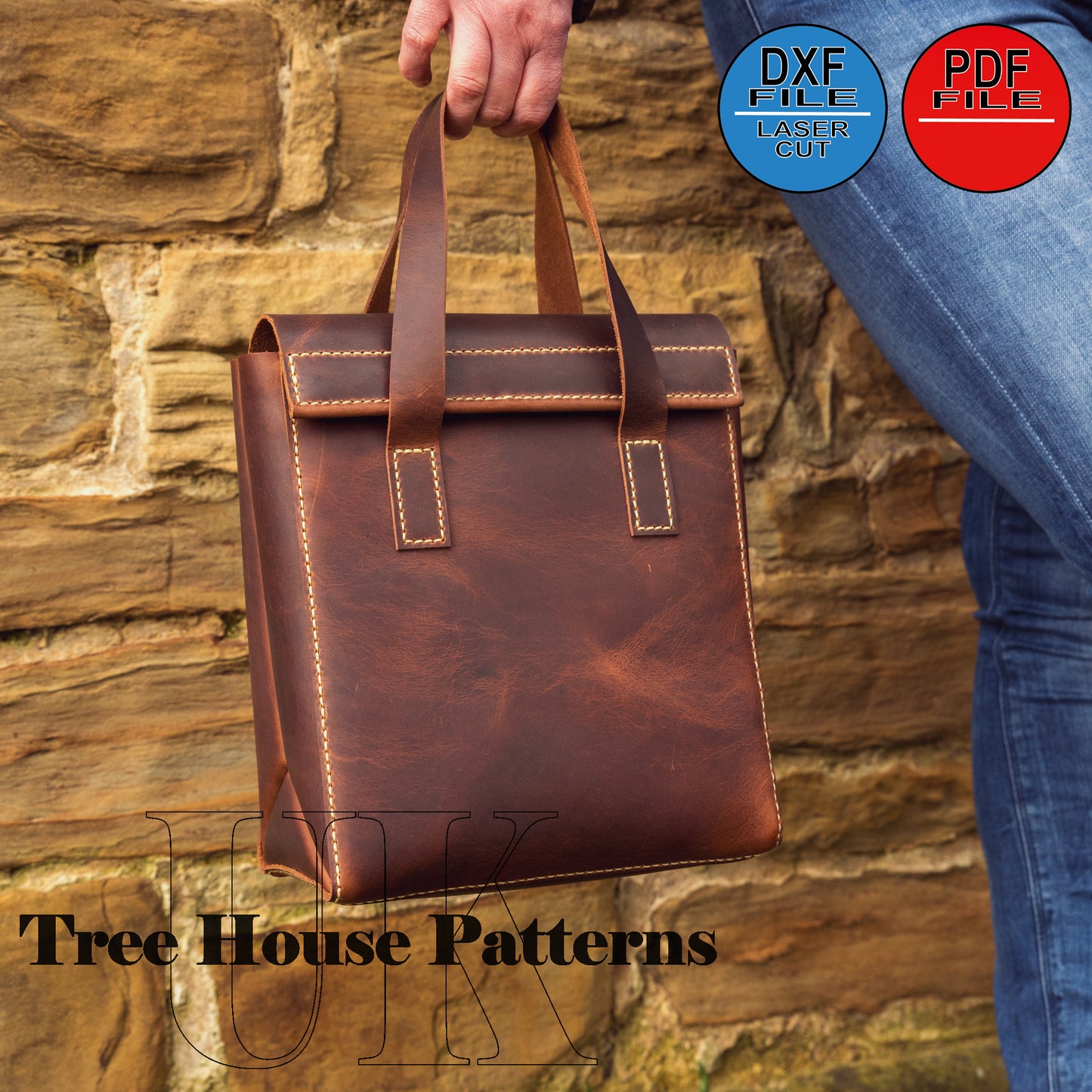 Leather "Paper Bag" pattern DXF and PDF, leather pattern for handbag, laser pattern for women's bag