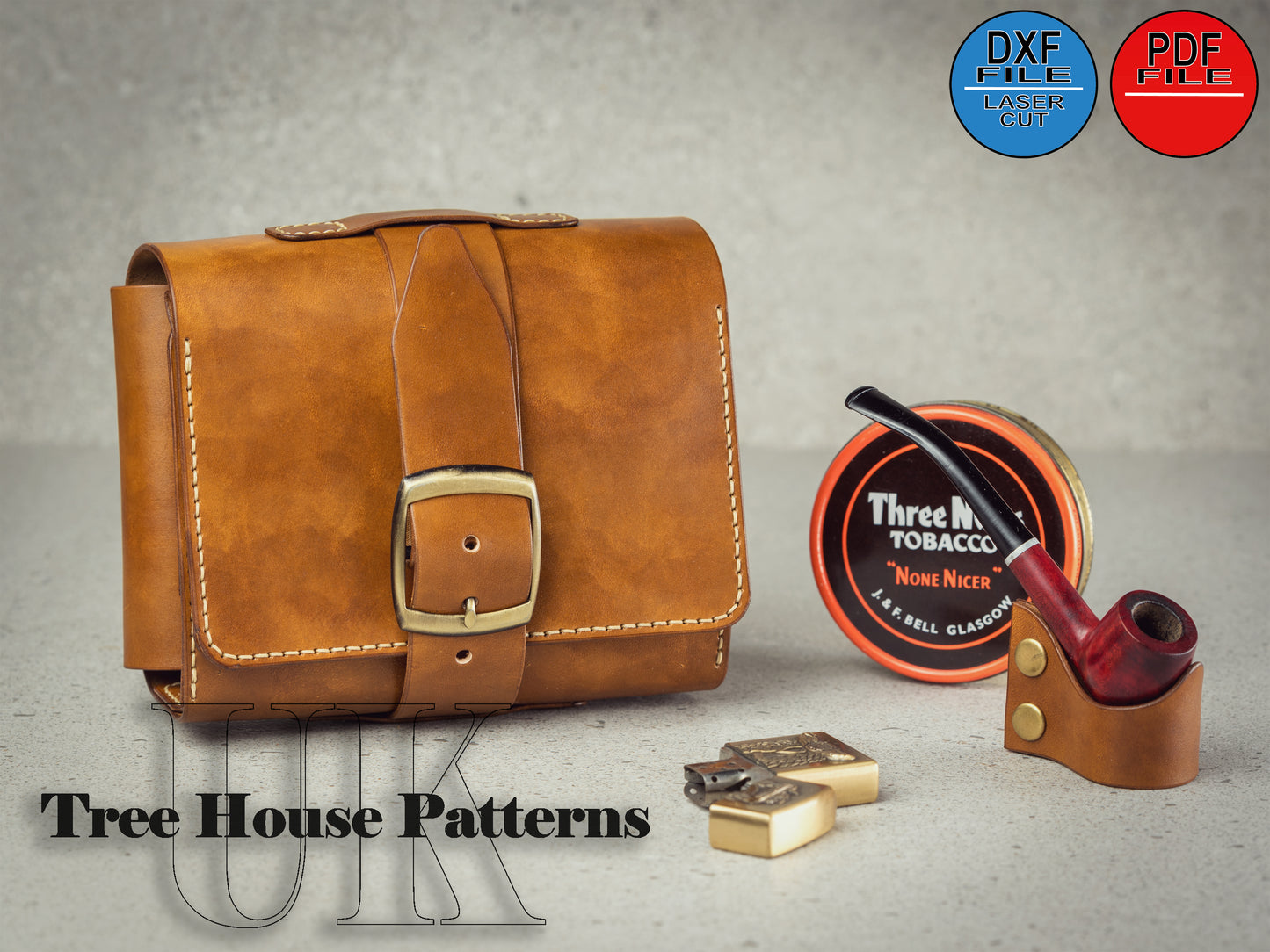 Pipe pouch leather pattern DXF and PDF - pipe case leather template - pipe pouch laser pattern