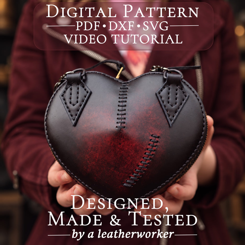 Heart Leather Bag Pattern – PDF & DXF Small Purse Template SVG