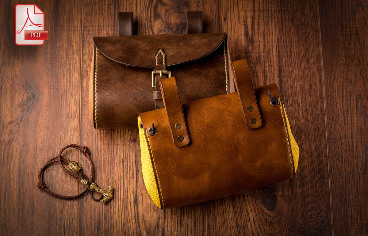 Leather pattern PDF for medieval belt bag