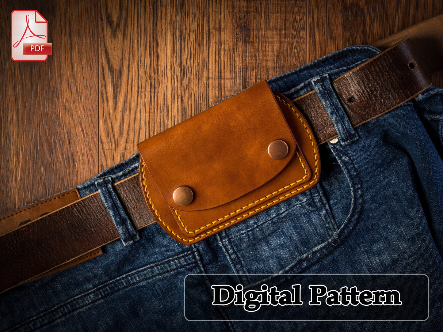 Belt wallet leather pattern PDF - card holder digital template