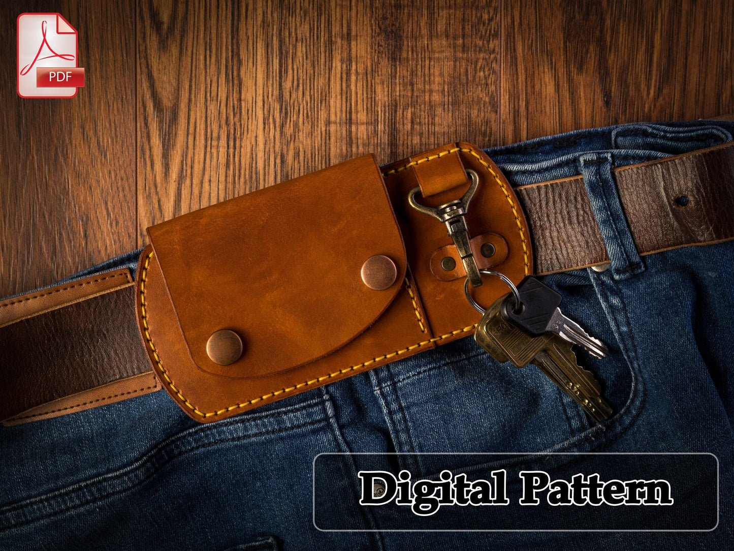 Belt wallet with key holder leather pattern PDF