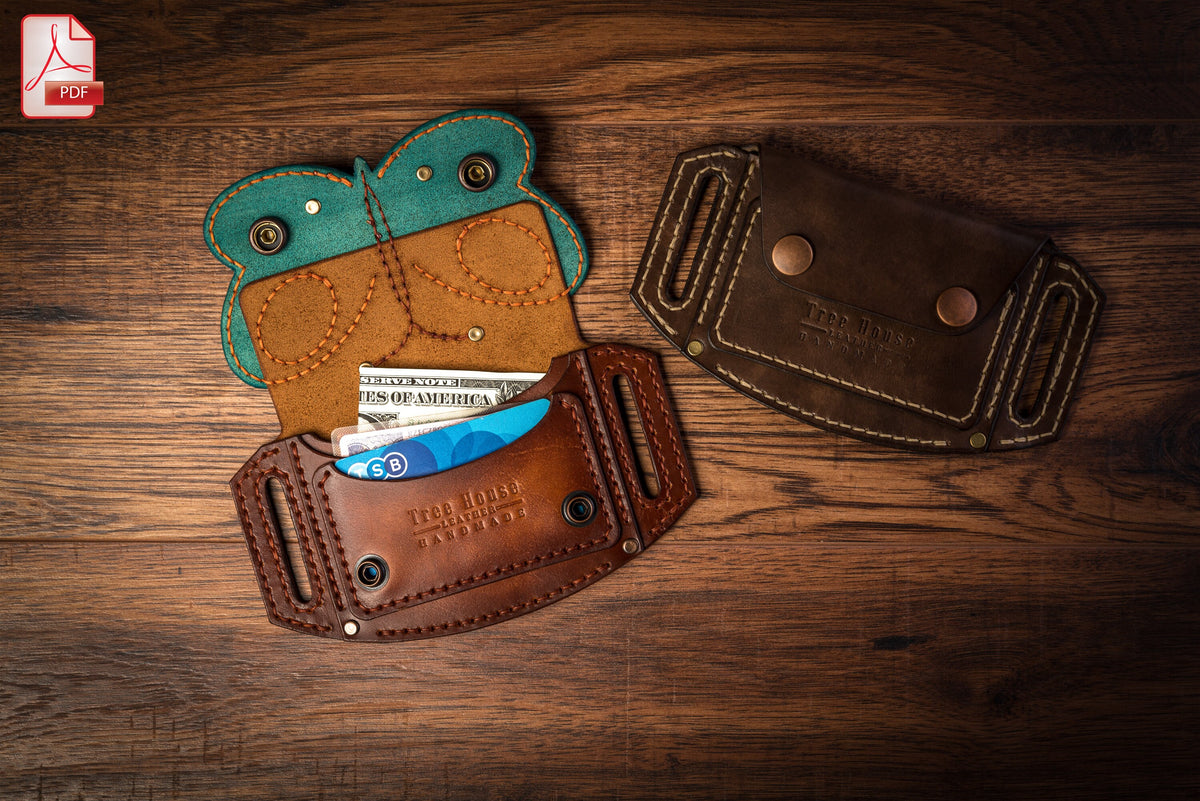 Wallet leather pattern PDF, coin purse digital template