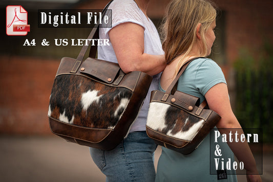 Tote bag in two sizes leather pattern PDF - shoulder bag digital template