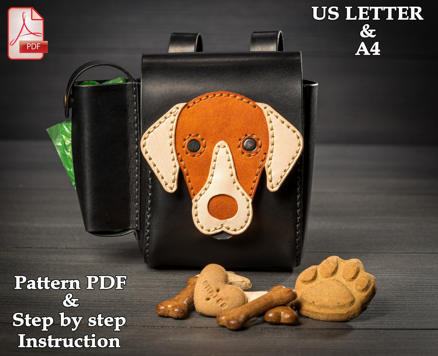 Dog reward pouch leather pattern PDF - dog treat bag