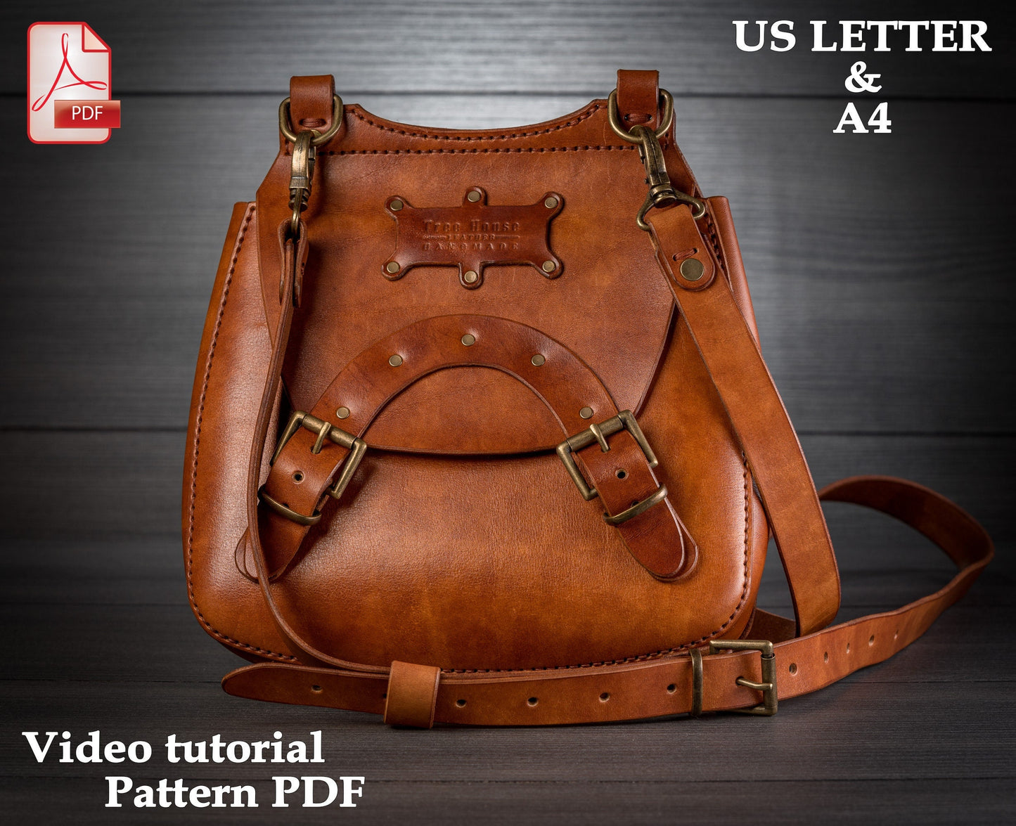 Shoulder bag leather pattern PDF - leather purse digital template