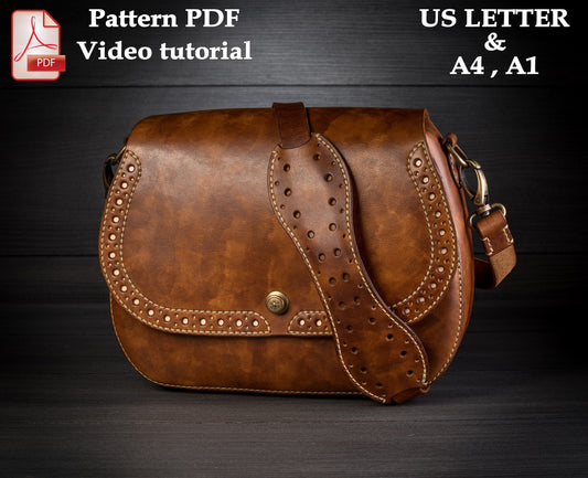 Classic saddle bag leather pattern - shoulder bag digital template