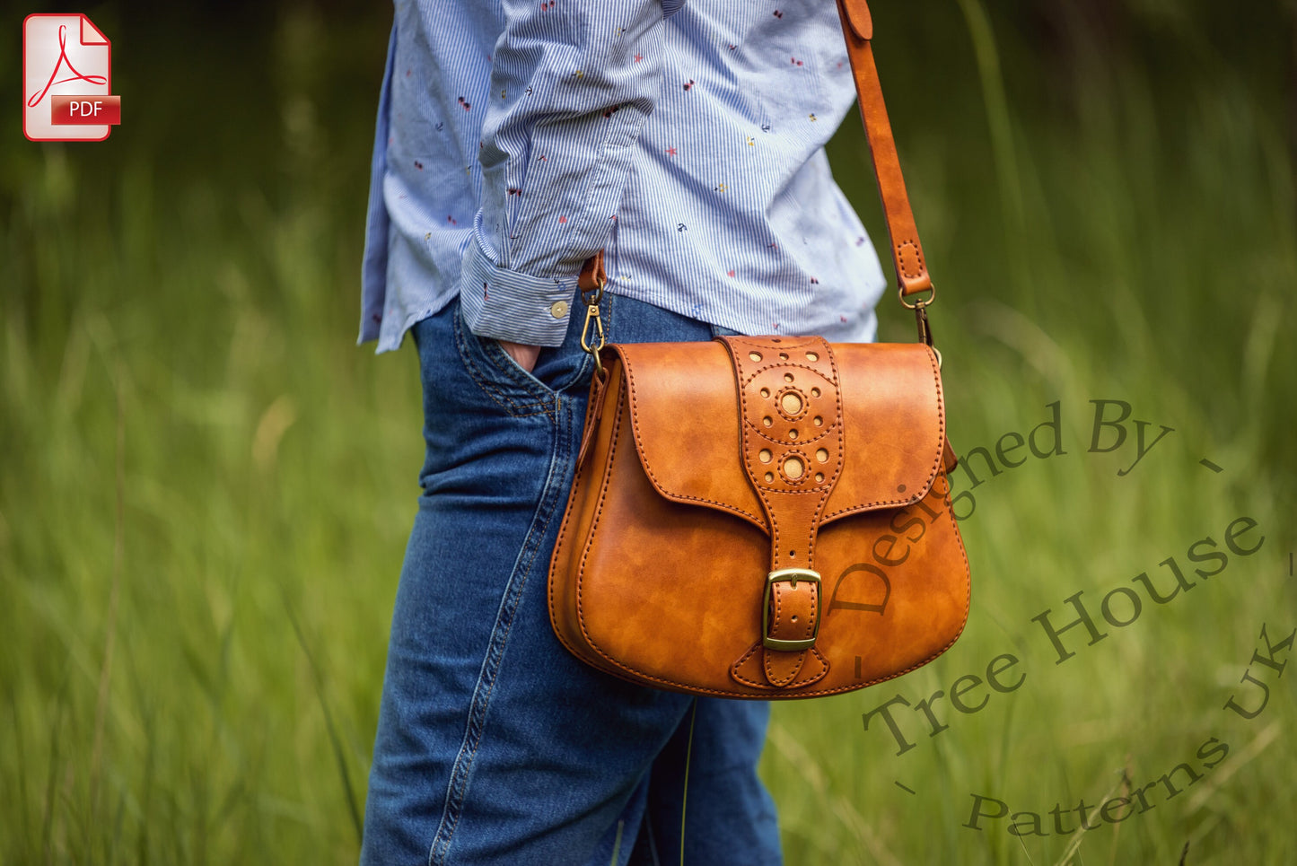 Shoulder bag leather pattern PDF - saddle bag digital template