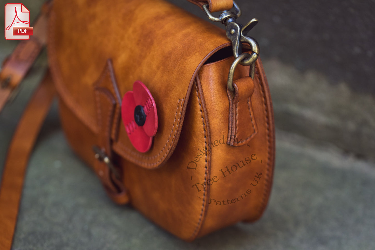 Veteran's poppy bag leather pattern PDF - saddle bag digital template