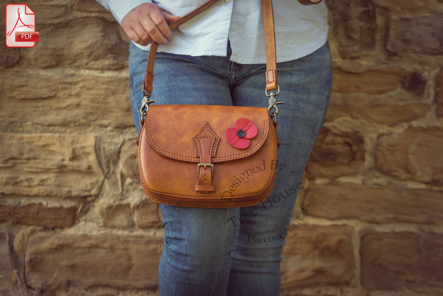 Veteran's poppy bag leather pattern PDF - saddle bag digital template