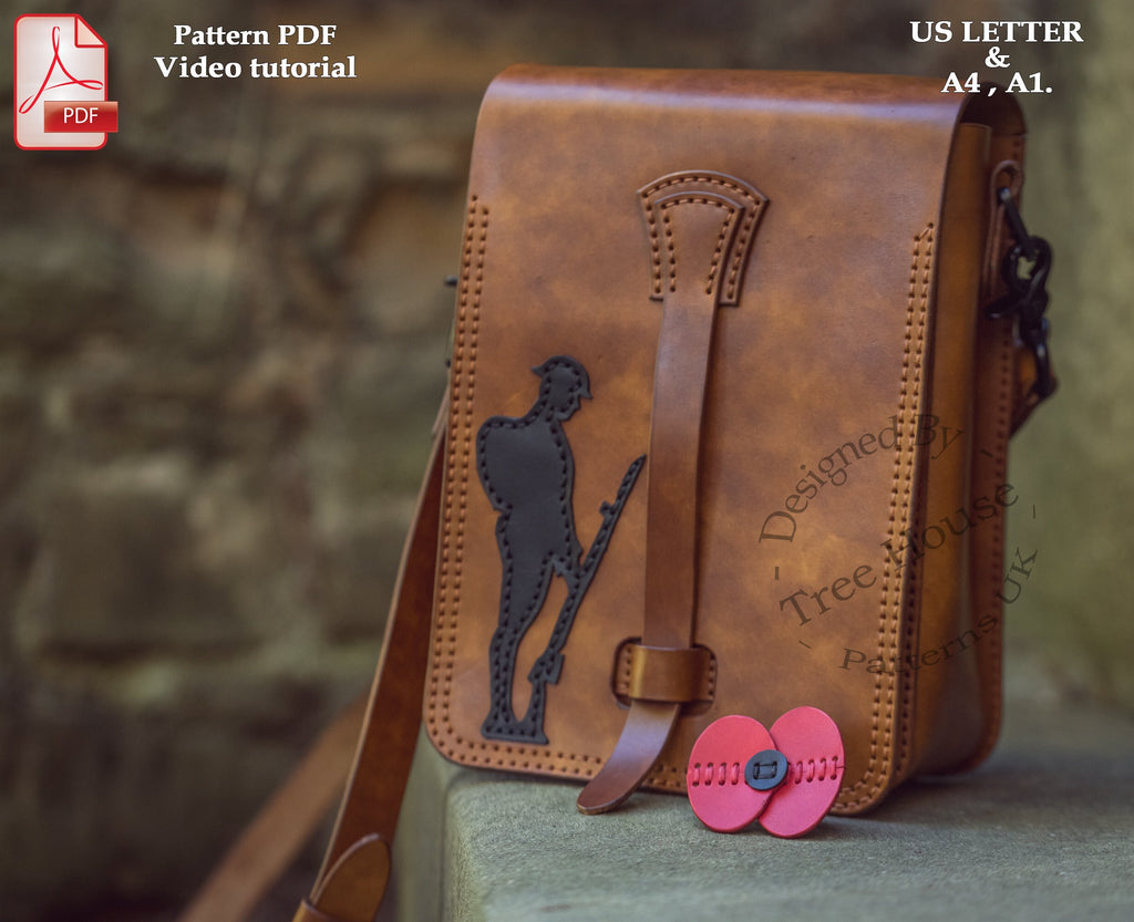 Leather Military Shoulder Bag PDF Pattern: Poppy & Tommy Bag (A4, US Letter)