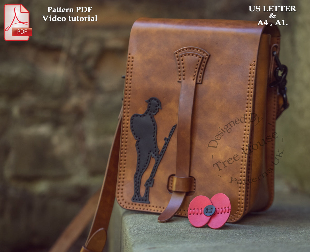 Leather Military Shoulder Bag PDF Pattern: Poppy & Tommy Bag (A4, US Letter)