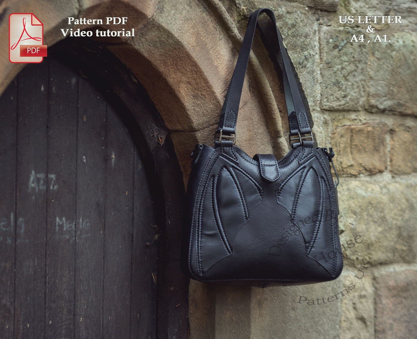 Bat tote bag - shoulder bag leather pattern PDF