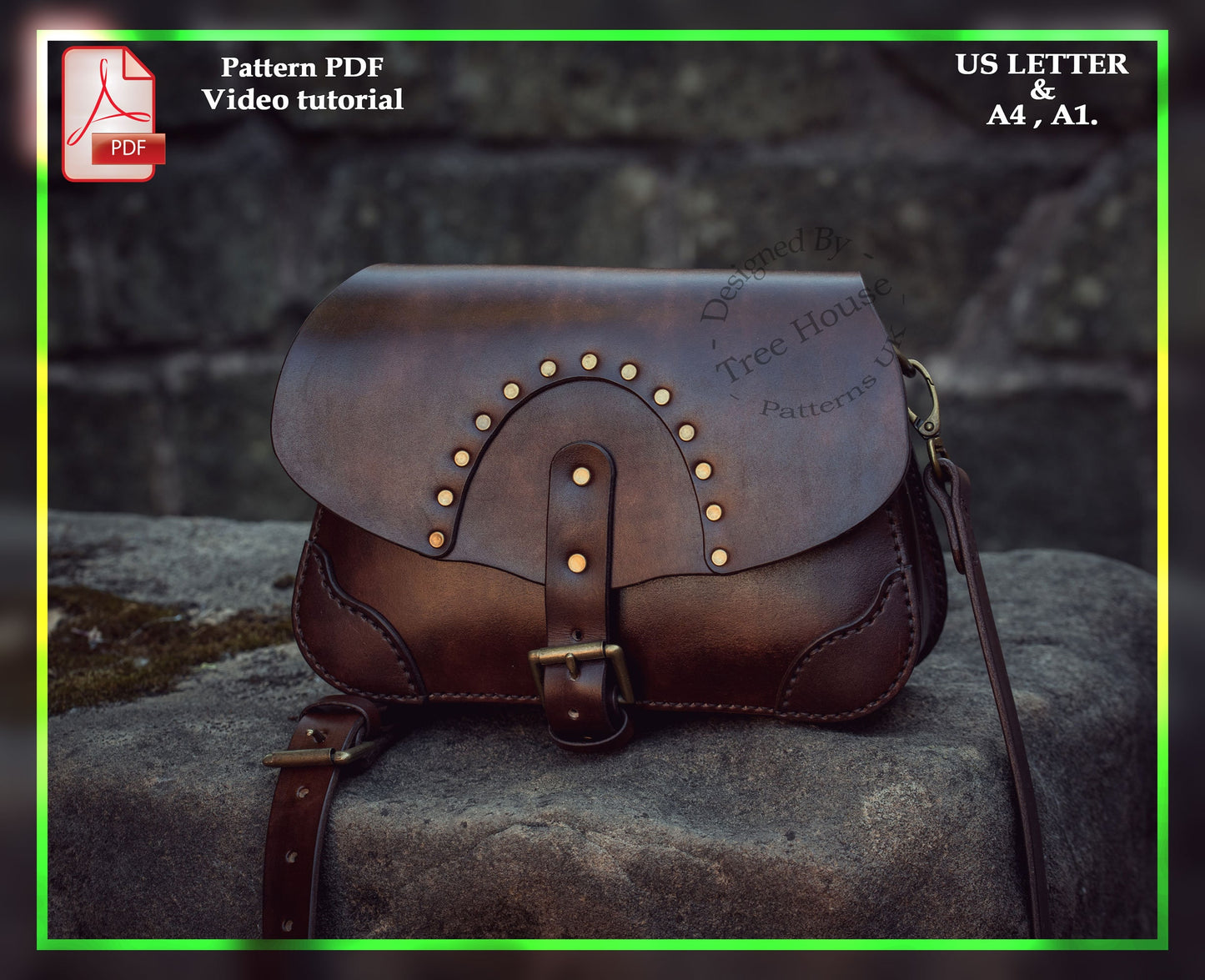 Steampunk crossbody bag leather pattern PDF