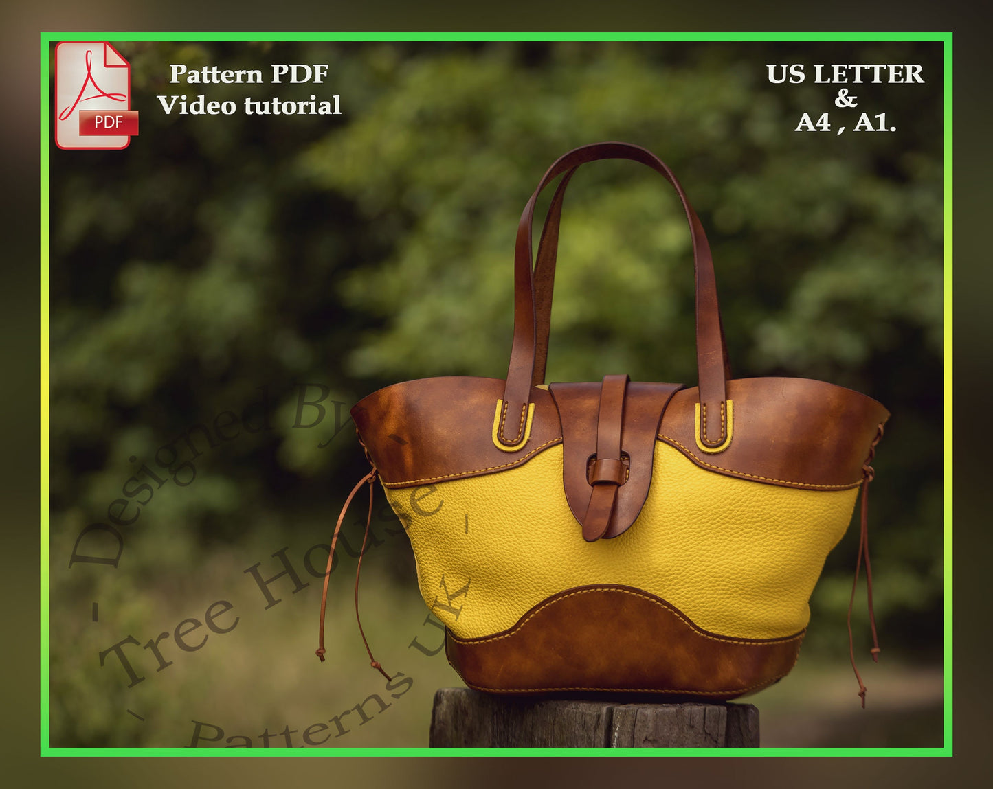 Vintage shoulder bag leather pattern PDF - women purse digital template