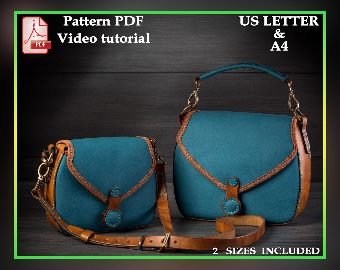 Saddle bag leather pattern PDF- handbag digital template