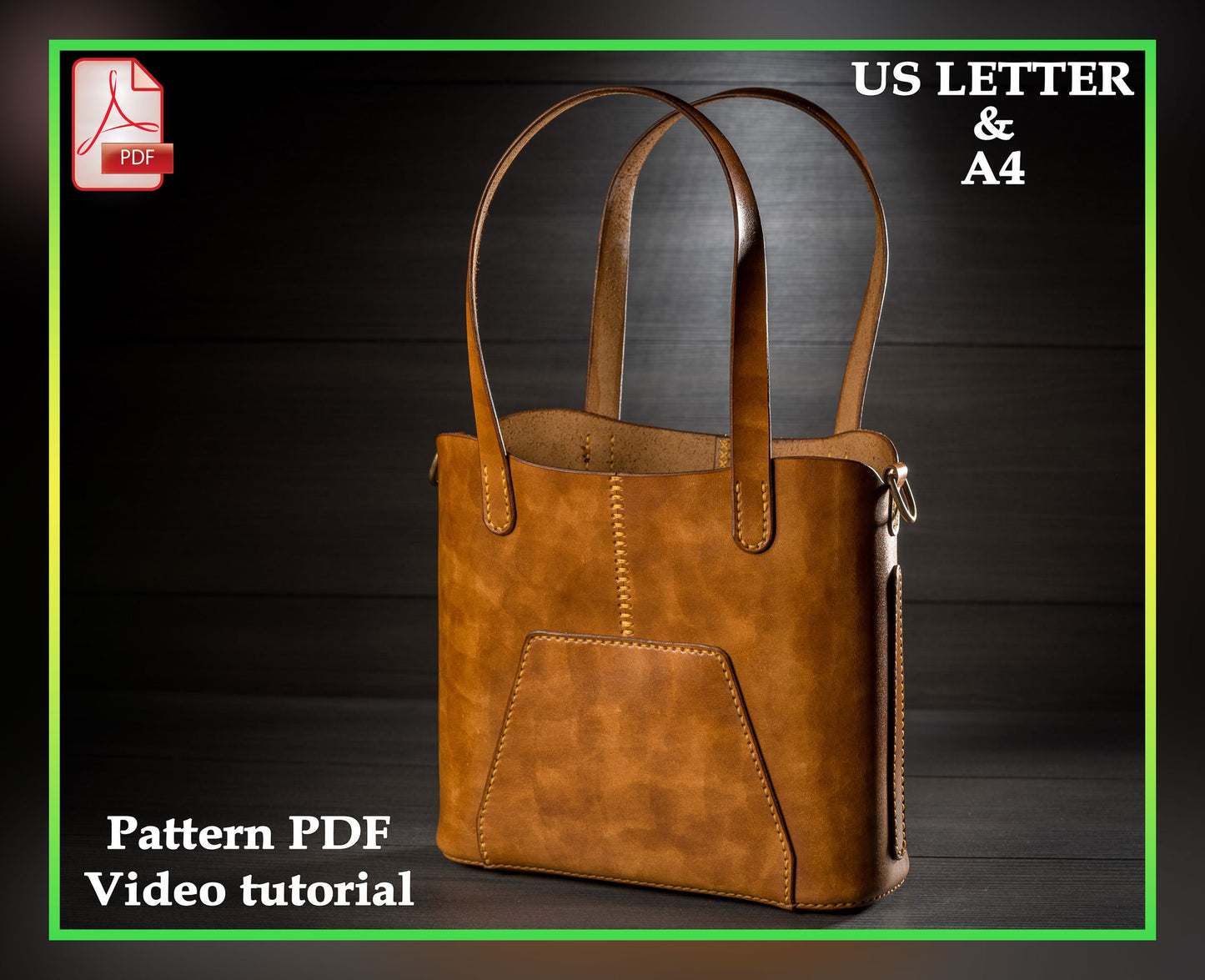 Small tote bag leather pattern PDF, shoulder bag digital template