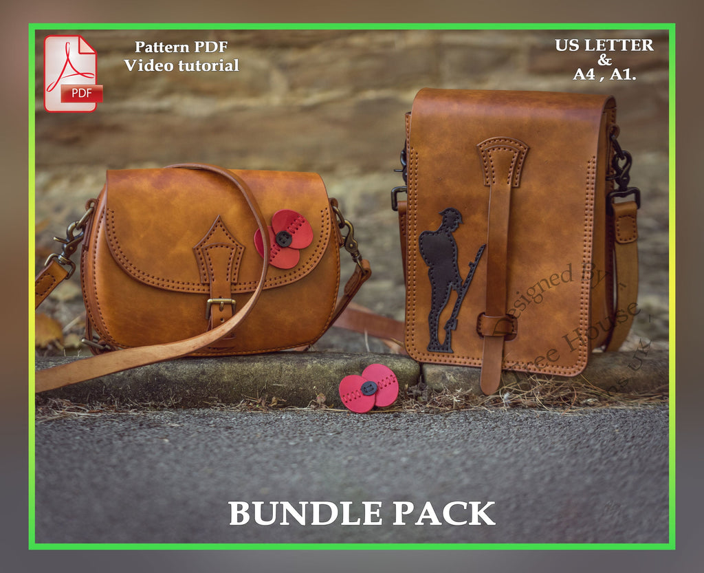 Leather Military Shoulder Bag PDF Pattern: Poppy & Tommy Bag (A4, US Letter)