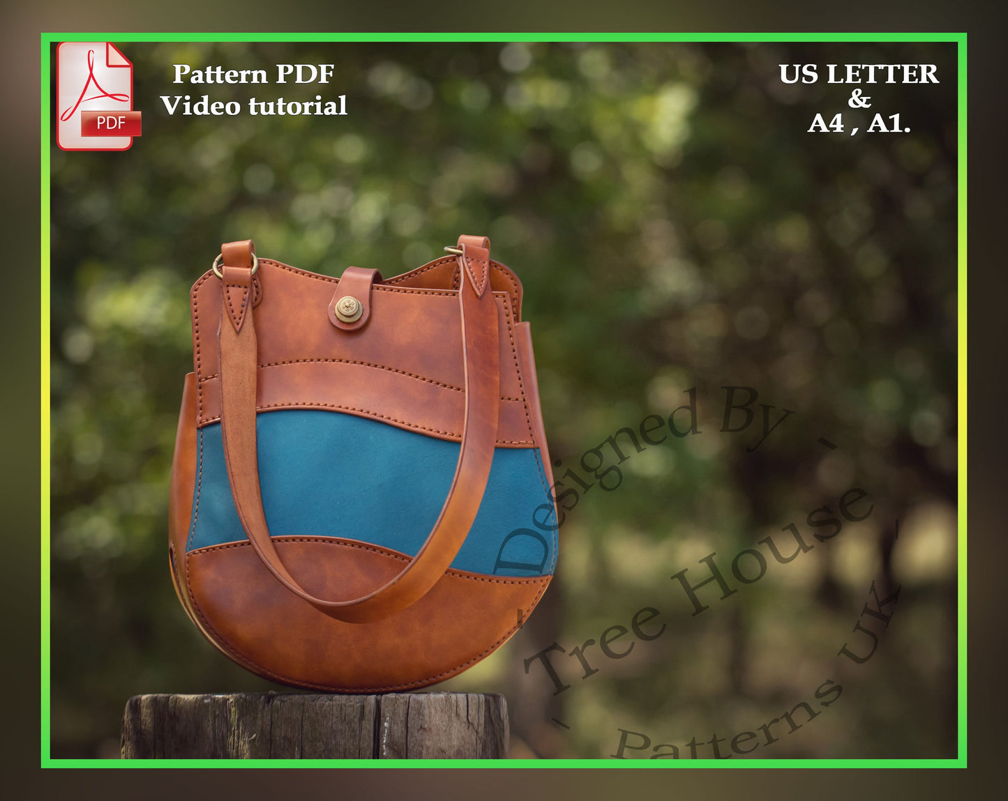 Shoulder bag leather pattern PDF - tote bag digital template