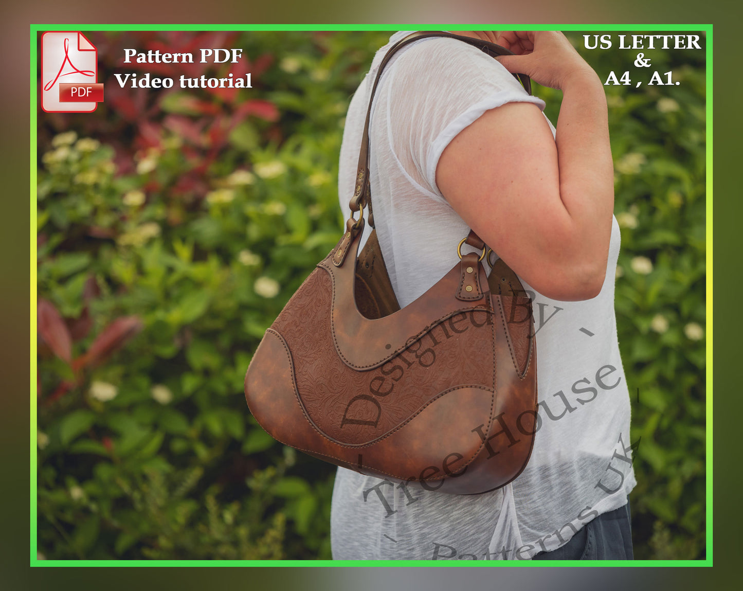 Shoulder bag leather pattern PDF - small tote digital template