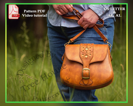 Shoulder bag leather pattern PDF - saddle bag digital template