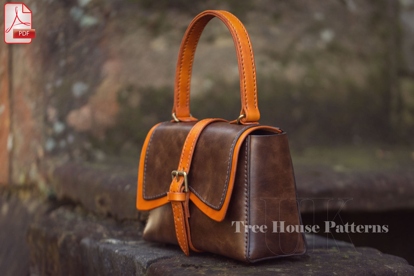 Vintage handbag leather pattern PDF - shoulder bag digital template