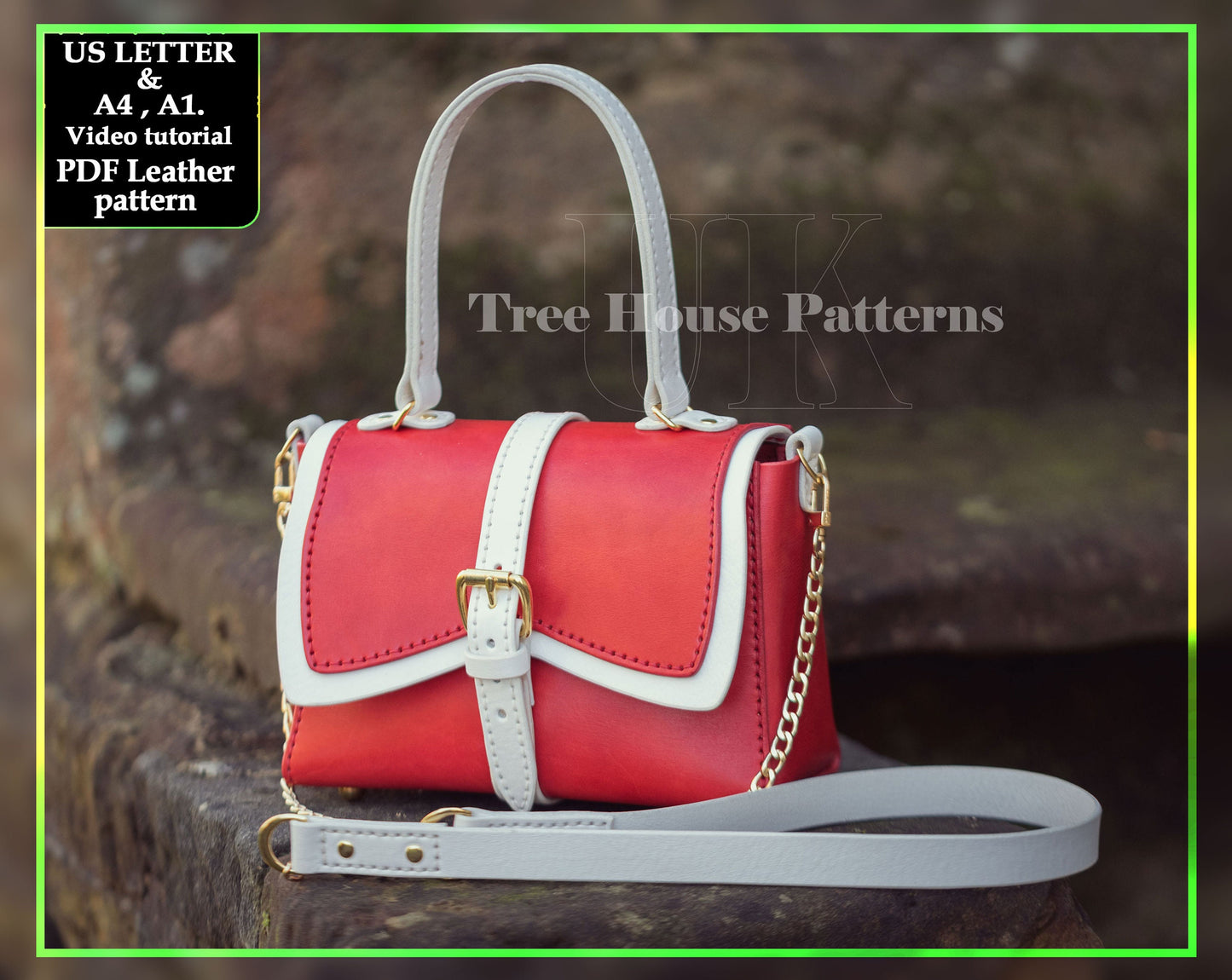 Vintage handbag leather pattern PDF - shoulder bag digital template